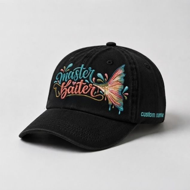 Master Baiter Rainbow Trout Tail Custom Name Embroidered Hat Fishing for Women, Cute Outdoor Gift