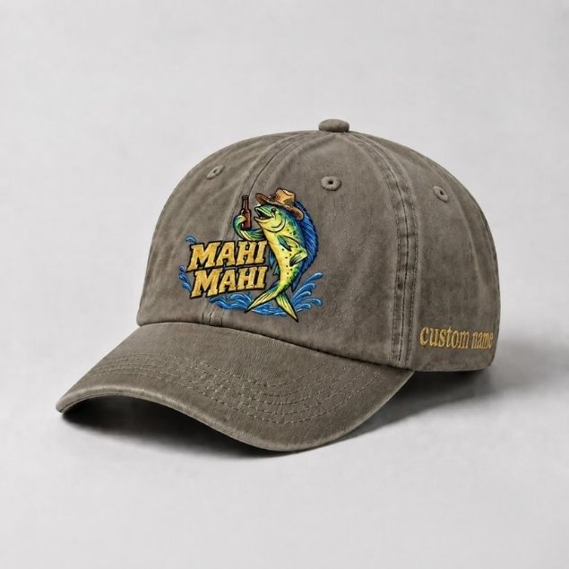 Mahi Mahi Beer Hat Custom Name Embroidered Fishing Cap, Funny Offshore Angler Gift
