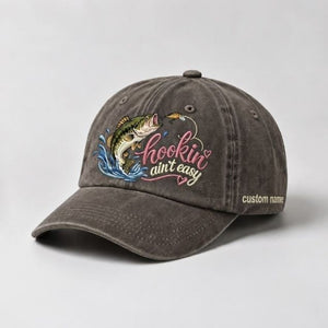 Hookin Ain't Easy Custom Name Largemouth Bass Fishing Embroidered Hat for Women - 5