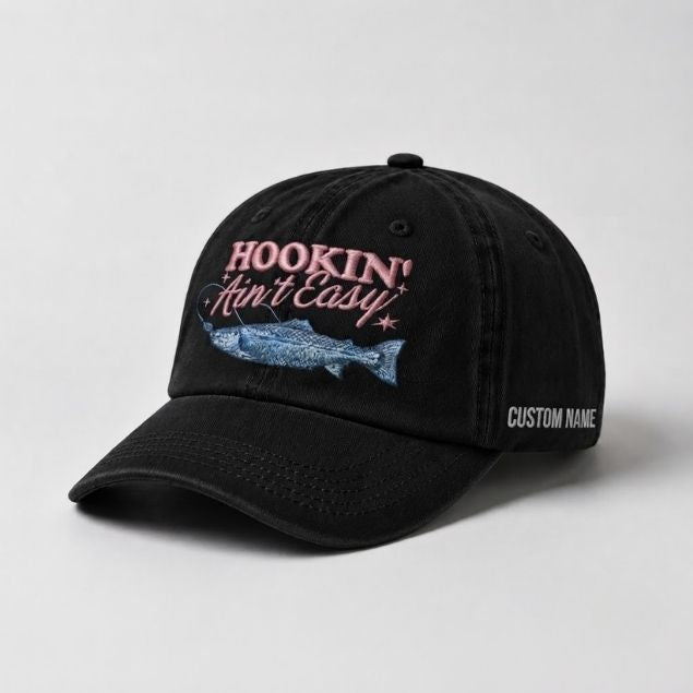 Hookin' Ain'T Easy Trout Fishing Embroidered Hat, Custom Name Hat  Fisherman Gift For Women