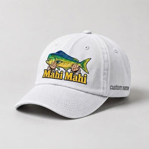 Mahi Mahi Custom Name Embroidered Fishing Hat, Big Catch Fisherman Gift - 4