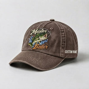 Master Baiter Bass Fishing Hat, Largemouth Bass Embroidered Cap with Custom Name - 5