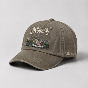 Old River Outdoors Embroidered Fishing Hat, Trout Fly Fishing Dad Hat, Custom Outdoor Adventure Baseball Cap, Nature River Angler Gift - 6