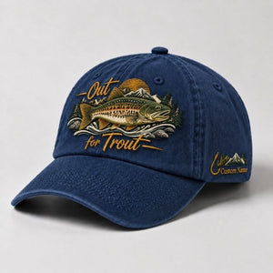 Vintage Trout Fishing Embroidered Hat Design, Custom Fisherman Cap Artwork - 3