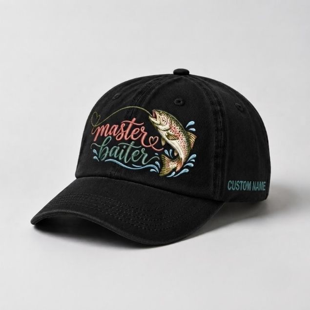 Master Baiter Trout Embroidered Hat, Custom Name Fishing Hat for Women