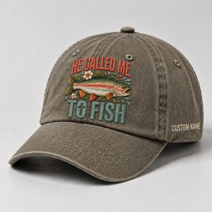 He Called Me To Fish Hat Custom Name Embroidered Personalized Rainbow Trout Fishing Dad Cap - 6