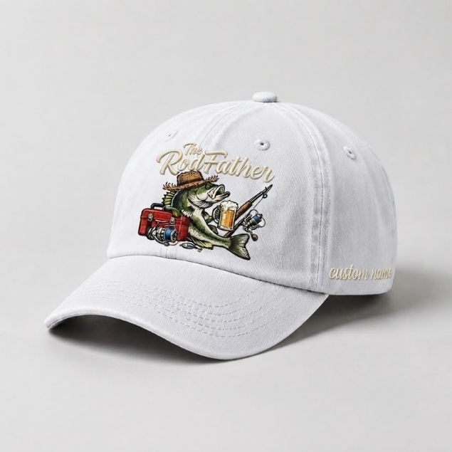 The Rod Father Largemouth Bass Embroidered Hat, Custom Name Fishing Cap, Vintage Bass Fishing Hat