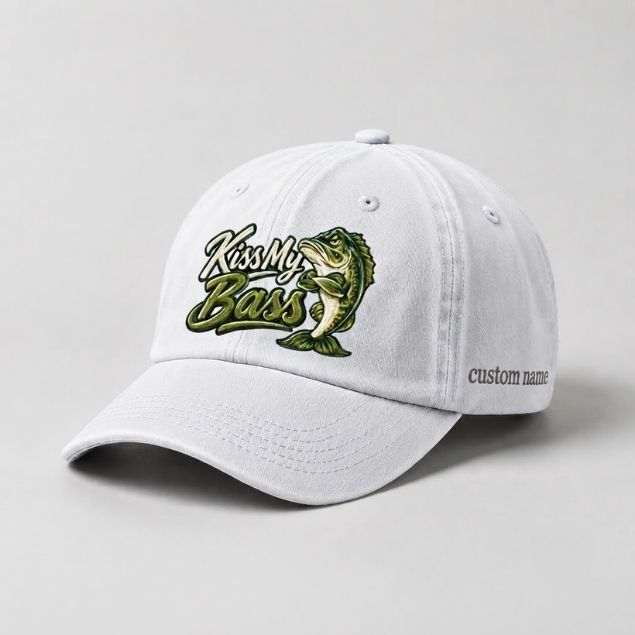 Kiss My Bass Hat Custom Name Embroidered Largemouth Bass Fishing