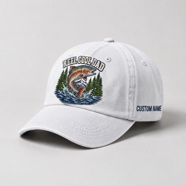 Reel Cool Dad Custom Name Embroidered  Hat, Vintage Washed Fishing Dad Cap, Angler Father's Day Gift