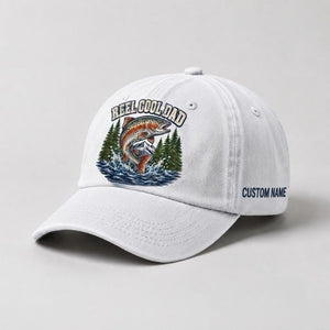Reel Cool Dad Custom Name Embroidered  Hat, Vintage Washed Fishing Dad Cap, Angler Father's Day Gift - 4