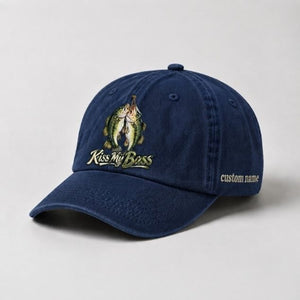 Kiss My Bass Custom Name Embroidered Hat, Largemouth Double Bass Fishing Cap - 3