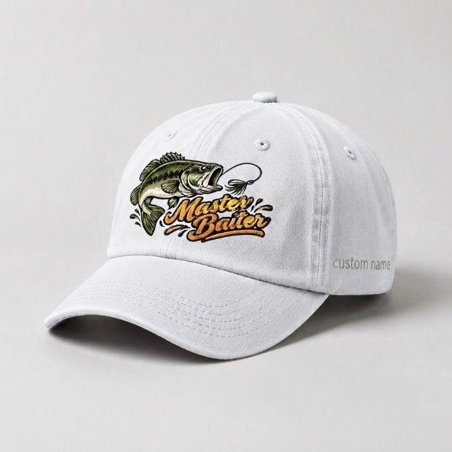 Master Baiter Largemouth Bass Custom Name Embroidered Hat, Funny Fisherman Gift