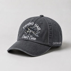 Fishing Hair Dont Care Hat Funny Bass Fishing Embroidered Dad Cap Custom Name - 3