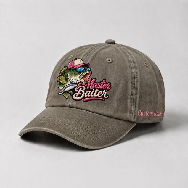 Master Baiter Custom Name Embroidered Hat Fishing, Largemouth Bass Fish Hat, Gift for Women Anglers