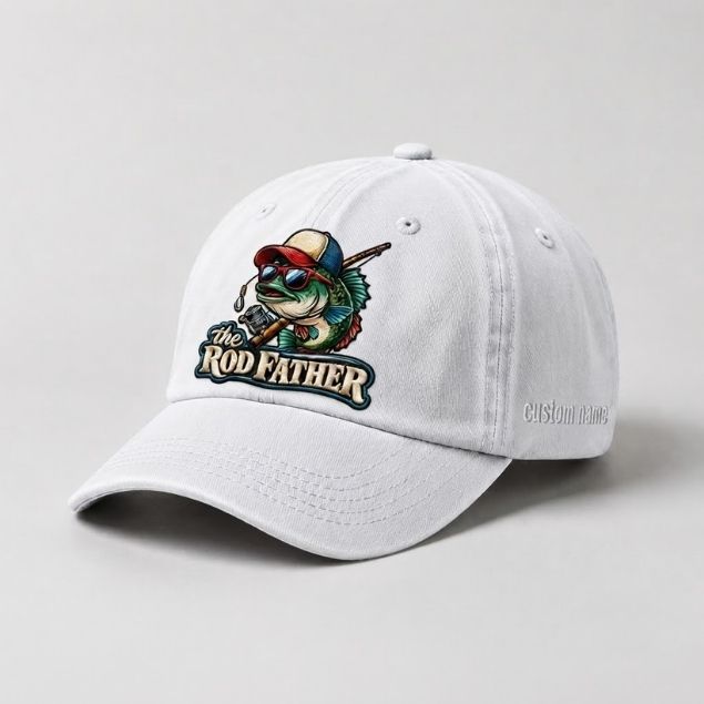 The Rod Father Bass Fishing, Custom Name Embroidered Hat, Funny Largemouth Bass Fisherman Hat, Fishing Gift