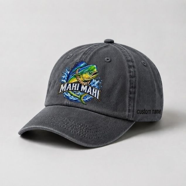 Mahi Mahi Dorado Hat Custom Name Embroidered Fishing Hat, Saltwater Fisherman Gift
