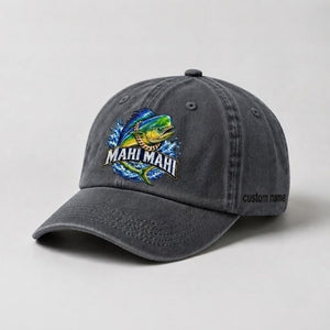 Mahi Mahi Dorado Hat Custom Name Embroidered Fishing Hat, Saltwater Fisherman Gift - 1