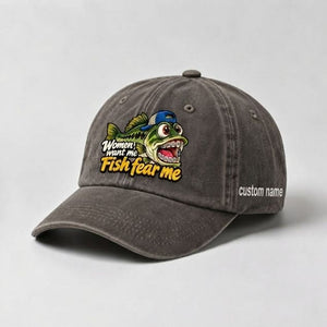 Women Want Me Fish Fear Me Largemouth Bass Custom Name Funny Embroidered Fishing Cap, Fisherman Gift - 5