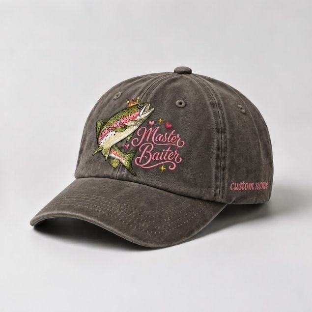 Master Baiter Hat Custom Name Rainbow Trout Embroidered Hat For Women