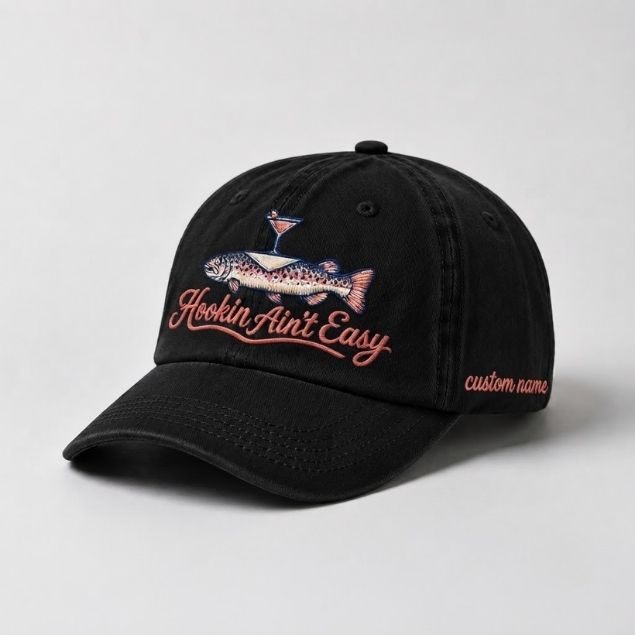 Hookin Aint Easy Custom Name Embroidered Fishing Trout Hat For Woman