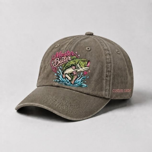 Master Baiter Hat Custom Name Largemouth Bass Embroidered Hat For Woman