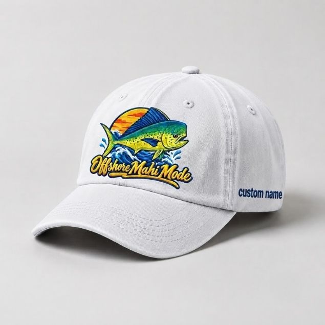 Offshore Mahi Mode Custom Name Embroidered Hat, Saltwater Fisherman Gift