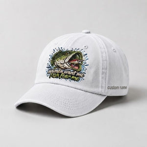 Women Want Me Fish Fear Me Largemouth Bass Custom Name Embroidered Fishing Cap, Funny Bass Lure Angler Gift - 4