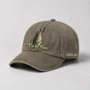Kiss My Bass Custom Name Embroidered Hat, Hooked Largemouth Bass Fishing Cap - 6