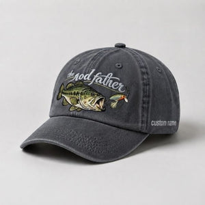 The Rod Father Largemouth Bass Embroidered Hat, Custom Name Fishing Cap, Bass Lure Fishing Hat - 1