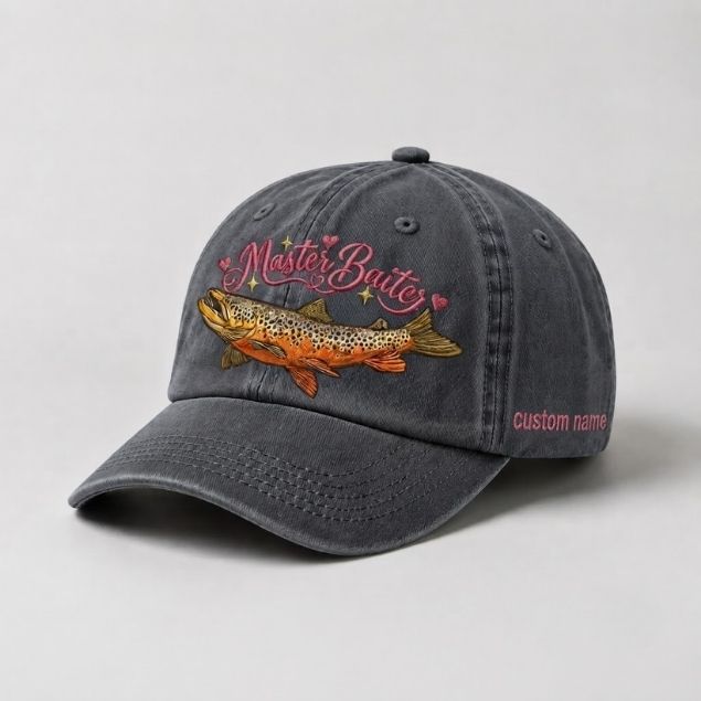 Master Baiter Hat Brown Trout Embroidered Custom Name Fishing Cap For Women