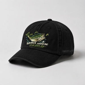 Women Want Me Fish Fear Me Largemouth Bass Custom Name Embroidered Fishing Hat, Bass Fishing Lover Gift - 2