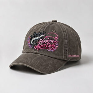 Hookin Ain't Easy Catfish Embroidered Hat, Custom Name Fishing Cap for Women - 5