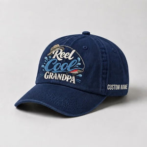 Reel Cool Grandpa Custom Name Embroidered Hat, Vintage Washed Fishing Grandpa Cap, Angler Grandfather Gift - 3
