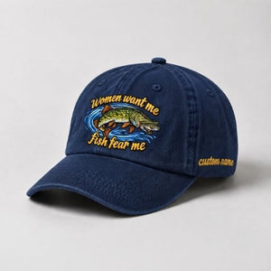 Women Want Me Fish Fear Me Northern Pike Custom Name Embroidered  Fishing Cap, Funny Pike Fisherman Gift - 3