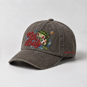Kiss My Bass Custom Name Embroidered Hat, Largemouth Bass Guitar Fishing Hat - 5