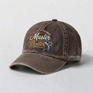 Master Baiter Bass Fishing Custom Name Embroidered Hat, Bass Angler Embroidered Cap with Largemouth Bass - 5