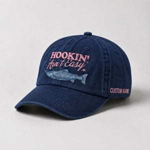 Hookin' Ain'T Easy Trout Fishing Embroidered Hat, Custom Name Hat  Fisherman Gift For Women - 3