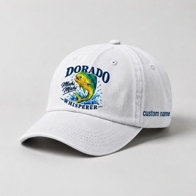 Dorado Mahi Mahi Whisperer Custom Name Embroidered Hat, Mahi Mahi Fishing Hat