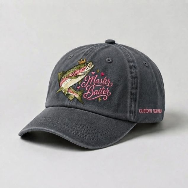 Master Baiter Hat Custom Name Rainbow Trout Embroidered Hat For Women