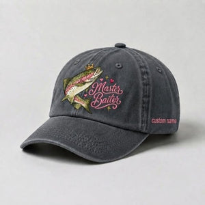 Master Baiter Hat Custom Name Rainbow Trout Embroidered Hat For Women - 1