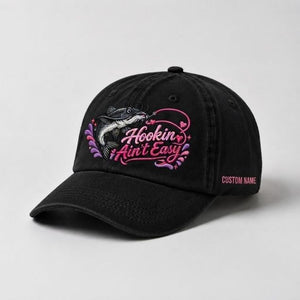 Hookin Ain't Easy Catfish Embroidered Hat, Custom Name Fishing Cap for Women - 2