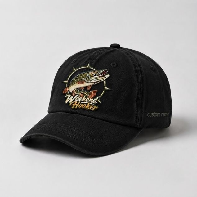 Weekend Hooker Custom Name Pike Embroidered Hat, Funny Angler Gift