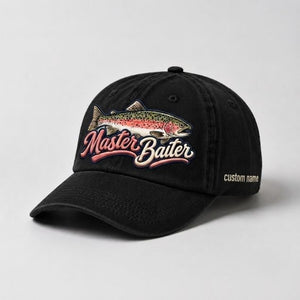 Master Baiter Trout Fishing Custom Name  Embroidered Cap, Cute Fish Outdoors Hat Gift for Women - 2