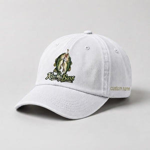 Kiss My Bass Custom Name Embroidered Hat, Largemouth Double Bass Fishing Cap - 4