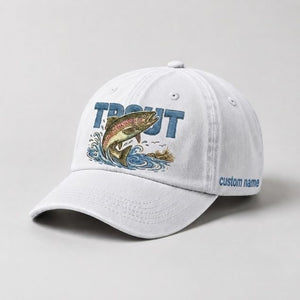 Trout Custom Name Embroidered Hat, Vintage Washed Fishing Dad Cap, Angler Fishing Lover Gift - 4