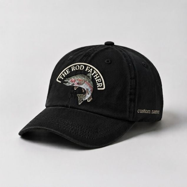 The Rod Father Hat Custom Name Rainbow Trout Embroidered Fishing