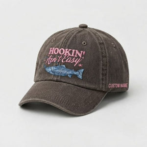 Hookin' Ain'T Easy Trout Fishing Embroidered Hat, Custom Name Hat  Fisherman Gift For Women - 5