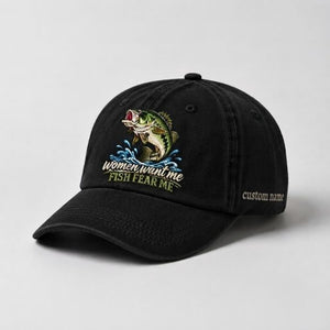 Women Want Me Fish Fear Me Largemouth Bass Embroidered Custom Name Fishing Cap, Bass Fishing Gift - 2