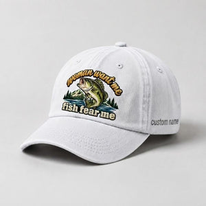 Women Want Me Fish Fear Me Largemouth Bass Embroidered Custom Name Fishing Cap, Mountain Lake Fishing Gift - 4