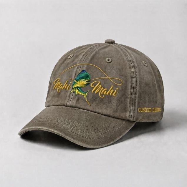 Mahi Mahi Custom Name Embroidered Fishing Hat, Dorado Fish Cap